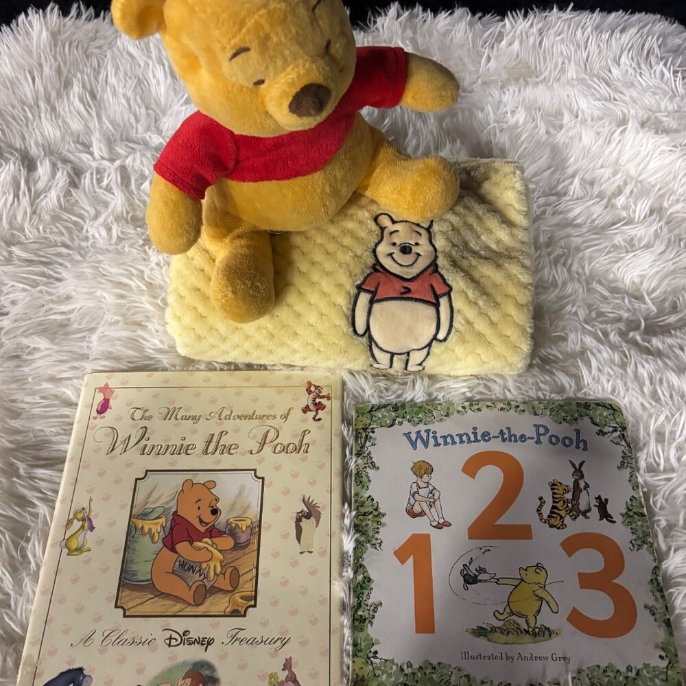 Vintage Winnie The Pooh Bundle Plush W: Blanket Two Classic Disney Books Bundle